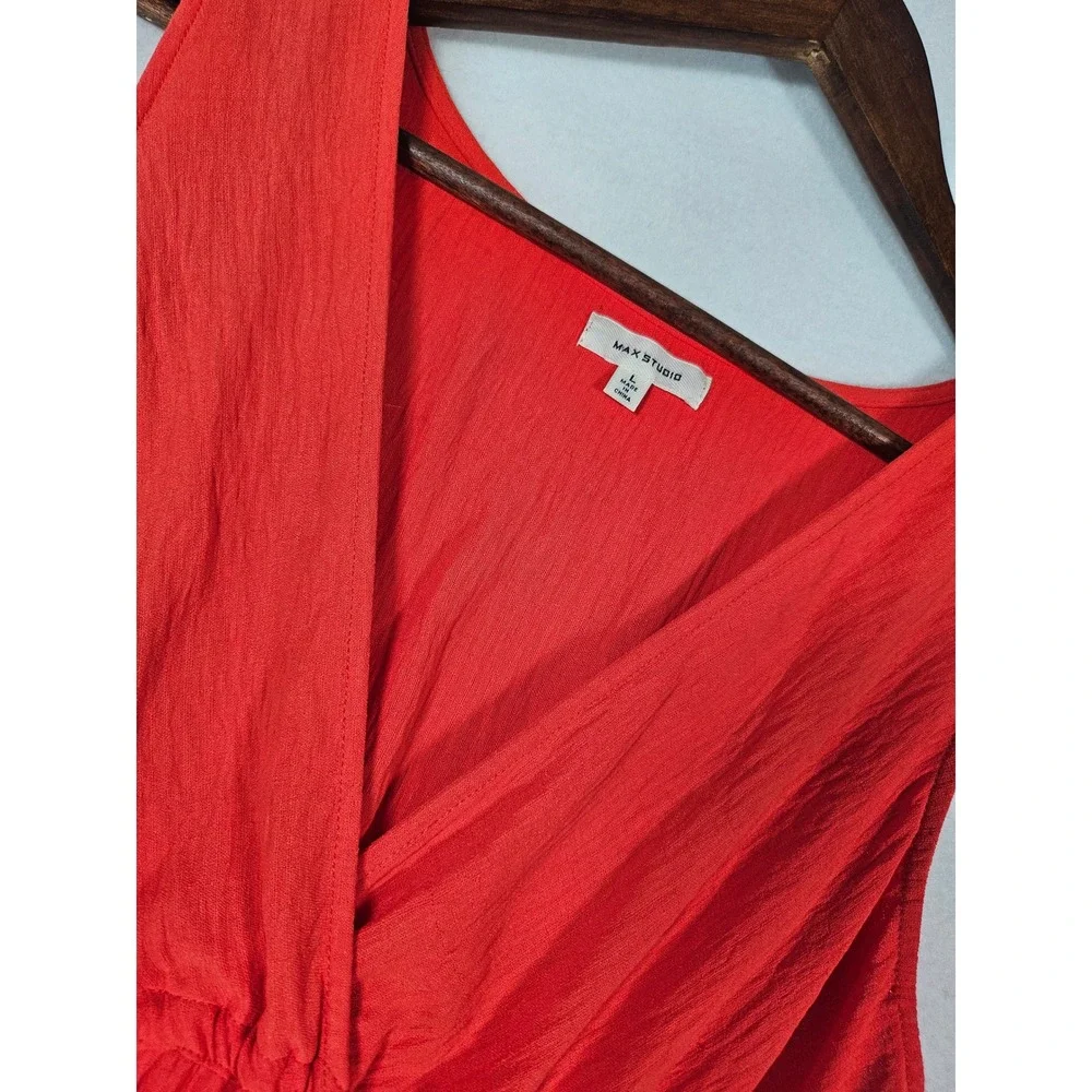 Max‎ Studio Coral Textured Tiered Sleeveless V-Neck Maxi Dress Lg Boho Summer